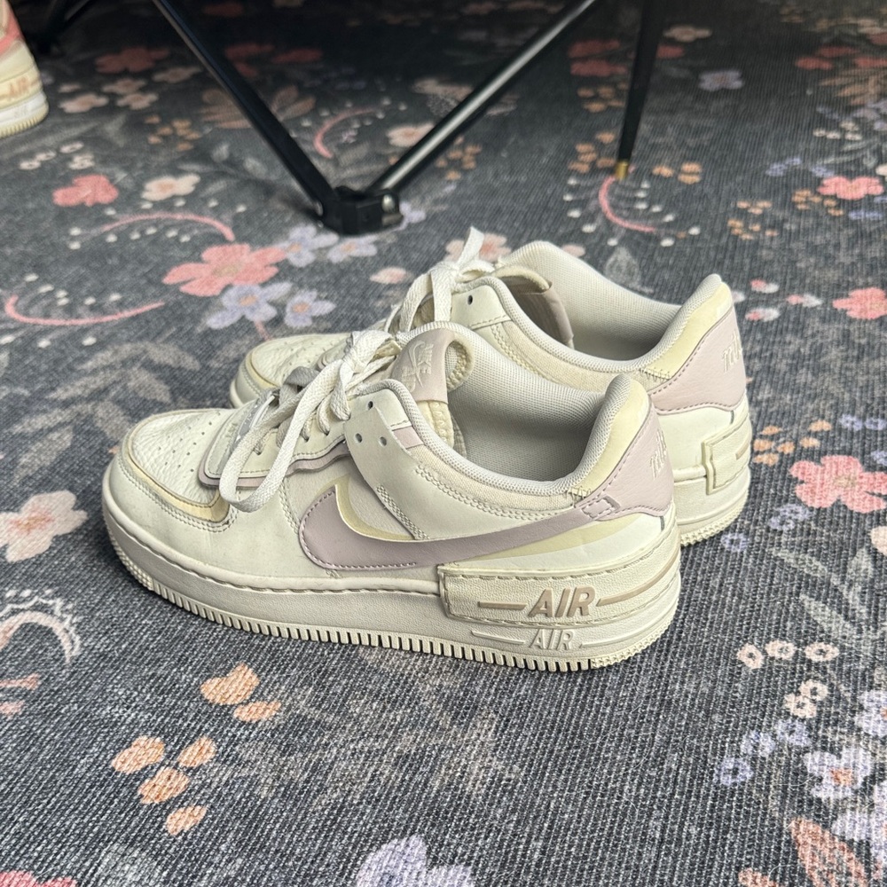 Nike Air Force 1 Shadow Sneakers in White, Cream, and Lavender